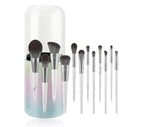 Lot de 15 pinceaux de maquillage avec étui, fibre synthétique dense de qualité supérieure, virole en métal et manche en bois, cadeaux pour elle (12 pinceaux en marbre + seaux)