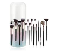 Lot de 15 pinceaux de maquillage avec étui, fibre synthétique dense de qualité supérieure, virole en métal et manche en bois, cadeaux pour elle (15 pinceaux noirs + seaux)