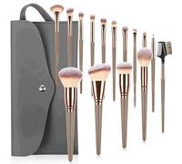 Lot de 15 pinceaux de maquillage professionnels - Poils synthétiques de qualité supérieure pour fond de teint impeccable, blush, correcteur et fard à paupières - Kit de beauté complet avec trousse de