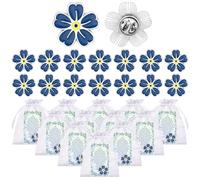 Lot de 15 pin's pour sensibilisation à la maladie d'Alzheimer et à la démence Forget Me Not avec cartes commémoratives et sacs en organza pour célébration de la vie funéraire, événement caritatif