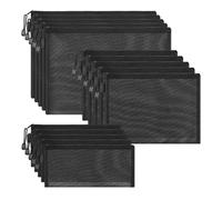 Lot de 15 pochettes en maille à fermeture éclair pour le rangement des produits de toilette - Organiseur en maille de nylon avec fermetures éclair métalliques - Lot de 3 tailles (B6 A5 A4)