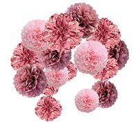 Lot de 15 pompons décoratifs en papier de soie pour mariage, festival, fête pour mur de photos, or rose métallisé (30,5 cm/25 cm/20 cm)