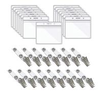 Lot de 15 porte-cartes transparents avec clip, porte-badge, porte-badge, fermeture éclair refermable, clip de poche en plastique pour cartes d'identité, double trou de suspension