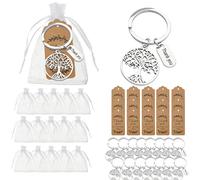 Lot de 15 porte-clés arbre généalogique avec sacs cadeaux et cartes de remerciement, cadeaux de réunion de famille, souvenirs, souvenirs de mariage, argenté