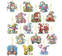 Lot de 15 porte-clés en forme de fleurs à faire soi-même avec double diamant Art Charm Pendentif 5D Diamant Art Porte-clés pour adultes Kits de bricolage créatifs pour porte-clés et décorations