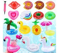 Lot de 15 porte-gobelets gonflables pour piscine - Avec pompe à air - Flamant rose - Palmier - Décoration de fête - Jouet de bain pour enfants - Gadgets d'été pour piscine, jacuzzi