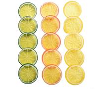 Lot de 15 répliques de tranches de citron pour démonstration culinaire de restaurant, décoration de table, corbeille à fruits et utilisation stylisée