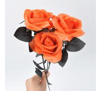 Lot de 15 roses artificielles avec globe oculaire, parfaites pour créer une atmosphère effrayante lors de fêtes et d'événements d'Halloween (rose orange)