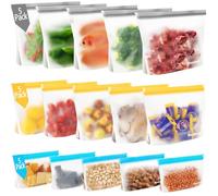 Lot de 15 Sac Congelation Reutilisable, ReaGold Sac Congelation Zip pour Aliments, Sacà Sandwich Sacs de Rangement Réutilisables et Stand Up, Sacs de Congélation en Silicone Sans BPA
