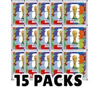 Lot de 15 sachets d'autocollants pour la Coupe du monde 2026 - Total de 105 autocollants, scellés originaux pour collectionneurs et fans de football + protection d'expédition HeartGlobal