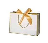 Lot de 15 sacs cadeaux en papier multicolores avec nœud et ruban, portables, poignée, pratiques réutilisables(Gold-White,43x32x14cm)