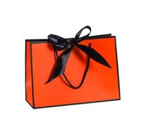Lot de 15 sacs cadeaux en papier multicolores avec nœud et ruban, portables, poignée, pratiques réutilisables(Black orange,32x25x11cm)