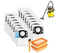 Lot de 15 sacs d'aspirateur KFI 487 + 2 filtres KFI 4410 et brosse de nettoyage - Compatible avec Kärcher WD4 WD5 WD6 WD5P WD6P MV4 MV5 MV6 - Remplacement pour 2.863-006.0 et 2.863-005.0