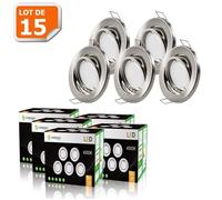 Lot de 15 spots LED encastrables orientables en aluminium brossé avec ampoules GU10 5W - LampeSecoEnergie
