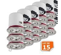 Lot de 15 Support de spot BBC Orientable Alu Brossé 100mm avec douille GU10 automatique ref. 819