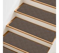 Lot de 15 tapis d'escalier antidérapants auto-adhésifs pour types d'escaliers propres et lisses, y compris le bois et le stratifié avec texture douce protectrice (20 x 76 cm, marron)