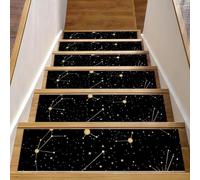 Lot de 15 tapis d'escalier antidérapants avec envers en TPE pour enfants, personnes âgées, chiens, 20,3 x 76,2 cm, étoiles dorées et constellations du ciel nocturne)