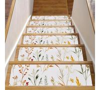 Lot de 15 tapis d'escalier antidérapants de 20,3 x 76,2 cm, lavables en machine, tapis d'escalier d'intérieur pour marches en bois, aquarelle, herbes des champs d'automne avec libellules