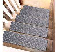Lot de 15 tapis d'escalier antidérapants en polyester pour marches en bois avec dos adhésif réutilisable pour enfants et animaux âgés (76,2 x 20,3 cm, gris cendré)