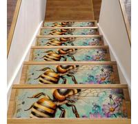 Lot de 15 tapis d'escalier antidérapants - Fleurs d'abeilles heureuses (3) - Pour marches en bois - Lavables et réutilisables - Pour enfants et chiens - 20,3 x 76,2 cm