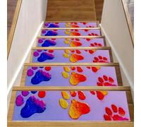 Lot de 15 tapis d'escalier antidérapants pour enfants, personnes âgées, animaux domestiques - Motif empreintes de pattes de chien colorées - 20,3 x 76,2 cm