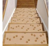 Lot de 15 tapis d'escalier antidérapants pour marches en bois, 20,3 x 76,2 cm, marron clair, empreintes de pattes de chien, chat, tapis d'escalier pour enfants, personnes âgées et chiens