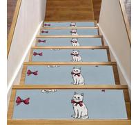 Lot de 15 tapis d'escalier antidérapants pour marches en bois, 20,3 x 76,2 cm, pour enfants, personnes âgées et animaux domestiques, nœuds mignons et chats sur fond bleu clair