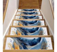 Lot de 15 tapis d'escalier antidérapants pour marches en bois, 20,3 x 76,2 cm, pour enfants, personnes âgées et animaux de compagnie, baleine, algues marines avec feuilles, bulles et étoiles de mer