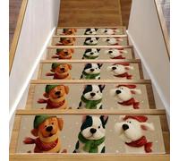 Lot de 15 tapis d'escalier antidérapants pour marches en bois, 20,3 x 76,2 cm, pour enfants, personnes âgées et animaux domestiques, motif chien de Noël mignon