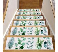 Lot de 15 tapis d'escalier antidérapants pour marches en bois, 20,3 x 76,2 cm, pour enfants, personnes âgées et animaux domestiques, mélange d'herbes vertes et de plantes