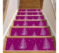 Lot de 15 tapis d'escalier antidérapants pour marches en bois, 20,3 x 76,2 cm, pour enfants, personnes âgées et animaux domestiques, arbres de Noël blancs, branches et étoiles, fond rose