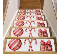 Lot de 15 tapis d'escalier antidérapants pour marches en bois, 20,3 x 76,2 cm, pour enfants, personnes âgées et animaux domestiques, boules de Noël, sucre d'orge et ruban