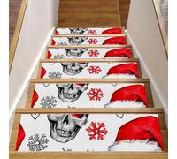 Lot de 15 tapis d'escalier antidérapants pour marches en bois, bordures d'escalier pour enfants, personnes âgées et animaux domestiques avec adhésif réutilisable, crânes esquissés dans un chapeau de
