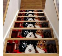 Lot de 15 tapis d'escalier antidérapants pour marches en bois, pour enfants, personnes âgées et animaux domestiques avec adhésif réutilisable, motif chien animal de Noël (20,3 x 76,2 cm)