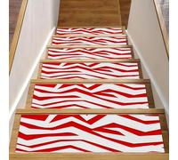 Lot de 15 tapis d'escalier antidérapants pour marches en bois, tapis d'escalier de sécurité pour personnes âgées, enfants et chiens - Motif zébré rouge et blanc