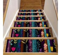 Lot de 15 tapis d'escalier antidérapants réutilisables avec fleurs et feuilles abstraites, 20,3 x 76,2 cm, pour marches d'escalier en bois d'intérieur