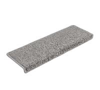 Lot de 15 tapis d'escalier avec bord rectangulaire - 65 x 21 x 4 cm - Gris | PP tufting, isolants acoustiques, chauds, lavables, pliables, ruban double face, protègent le haut et le devant