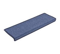 Lot de 15 tapis d'escalier avec bord rectangulaire bleu, 65 x 21 x 4 cm | 100 % polypropylène tufting, isolants acoustiques, chauds, lavables, pliables, ruban adhésif double face