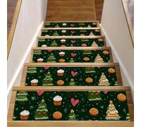 Lot de 15 tapis d'escalier d'intérieur avec envers antidérapant, 20,3 x 76,2 cm pour marches en bois, tapis d'escalier doux pour enfants, animaux domestiques, arbre de Noël, neige, cœurs, étoiles et