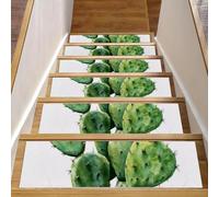 Lot de 15 tapis d'escalier d'intérieur avec envers antidérapant, 20,3 x 76,2 cm, tapis d'escalier doux pour enfants et animaux domestiques, cactus vert, plante du désert, élément aquarelle