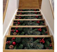 Lot de 15 tapis d'escalier d'intérieur avec envers antidérapant, 20,3 x 76,2 cm, tapis d'escalier doux pour enfants et animaux domestiques, motif éléments de Noël et d'hiver sans couture