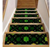 Lot de 15 tapis d'escalier d'intérieur avec envers antidérapant, 20,3 x 76,2 cm, tapis d'escalier doux pour enfants et animaux domestiques, motif étoiles vertes et jaunes