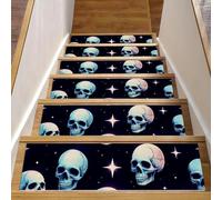 Lot de 15 tapis d'escalier d'intérieur avec envers antidérapant, 20,3 x 76,2 cm, tapis d'escalier doux pour enfants, animaux domestiques, crânes humains et étoiles pailletées