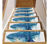 Lot de 15 tapis d'escalier lavables à décoller et coller à l'encre pour marches d'escalier en bois, motif animaux marins, requins, 76,2 x 20,3 cm