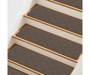 Lot de 15 tapis d'escalier réutilisables et antidérapants pour marches en bois lisses - Protection des enfants et des animaux domestiques - Ton gris (20 x 76 cm, marron)