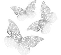 Lot de 150 autocollants amovibles 3D en forme de papillon pour décoration murale de fête de bébé, de mariage (argenté)