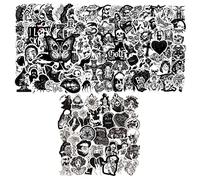 Lot de 150 autocollants gothiques en vinyle tête de mort punk réutilisables pour adultes et enfants - Noir et blanc