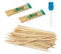 Lot de 150 bâtonnets de barbecue, 1 pinceau à huile, bâtonnets en bois jetables, longs bâtonnets en bois, durables et pratiques, adaptés pour les brochettes de barbecue, bâtonnets Kanto (2,5 mm x 30
