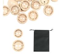 Lot de 150 boutons en bois avec sac de rangement à 1 bouton, boutons ronds, boutons faits à la main, boutons avec mots faits à la main avec amour, boutons à deux œillets
