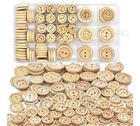Lot de 150 boutons ronds en bois faits à la main avec 2 trous pour couture, accessoires de vêtements, loisirs créatifs, décorations (15 mm/20 mm/25 mm)
